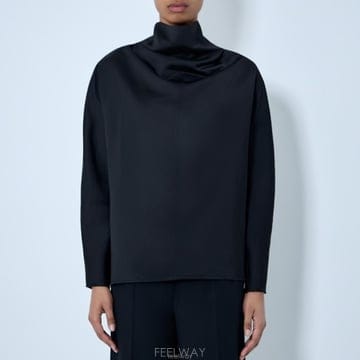 26 FW 토템 하이넥 비스코스 린넨 블랜드 롱슬리브 탑 블랙 262 WRT0738 FB0623 001
