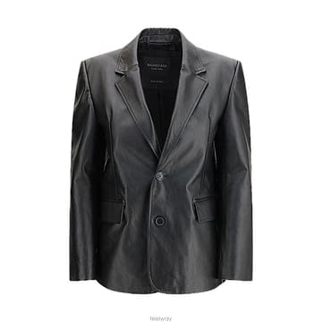 발렌시아가 여성 가죽 싱글 브레스트 재킷