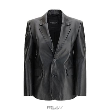 발렌시아가 여성 가죽 싱글 브레스트 재킷