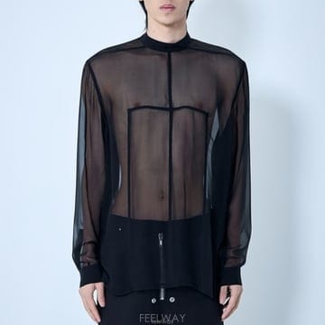 26 FW 릭오웬스 집업 디테일 시어 판넬 모크넥 롱슬리브 탑 RU01F2242 S 09