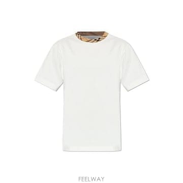 26 FW 버버리 체크 트림 크루넥 티셔츠 초크 8125510