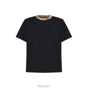 26 FW 버버리 체크 트림 크루넥 티셔츠 블랙 8125509