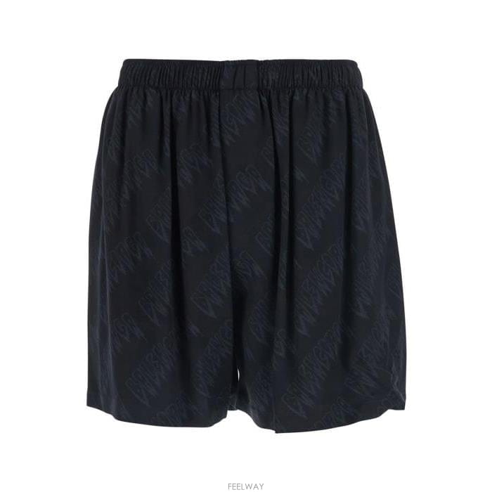 발렌시아가 로고 디테일 엘라스틱 허리 쇼츠 블랙
