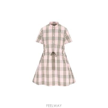 버버리 체크 드로스트링 미니 드레스 핑크