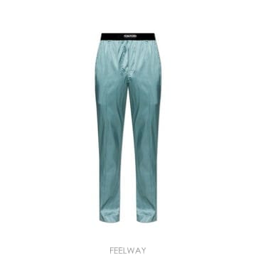 26 FW 톰포드 로고 실크 블렌드 새틴 파자마 팬츠 블루 424 T4H2010100