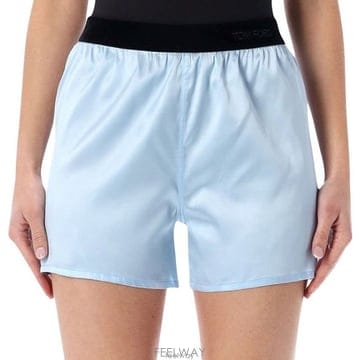 26 FW 톰포드 실크 블렌드 로고 웨이스트밴드 쇼츠 블루 UAC SH0080FAX881