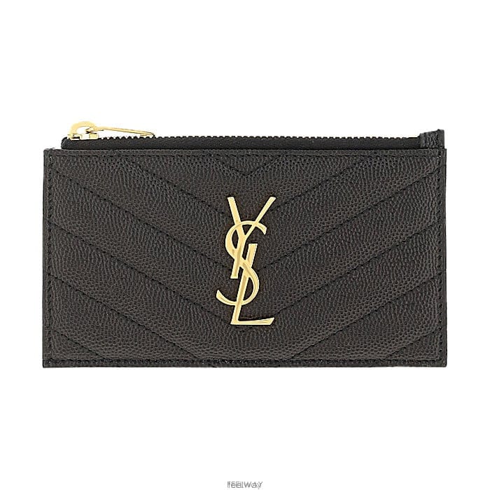 생로랑 여성 YSL 로고 송아지 가죽 카드 지갑