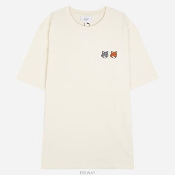 메종키츠네 6S OM011CFKJ7025 P702 더블 폭스 헤드 반팔 티셔츠 라떼