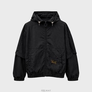 [우영미] 26SS 로고패치 레이어드 윈드브레이커 후드 자켓 블랙 남성 자켓 W261JP12956B / TR