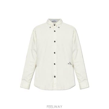 스톤 아일랜드 자수 긴소매 셔츠 화이트
