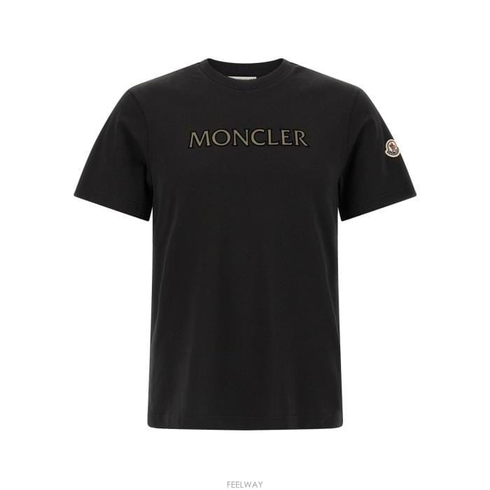 26 FW 몽클레어 로고 엠브로이더드 라운드넥라인 코튼 티셔츠 999 L10918C0007589B8U