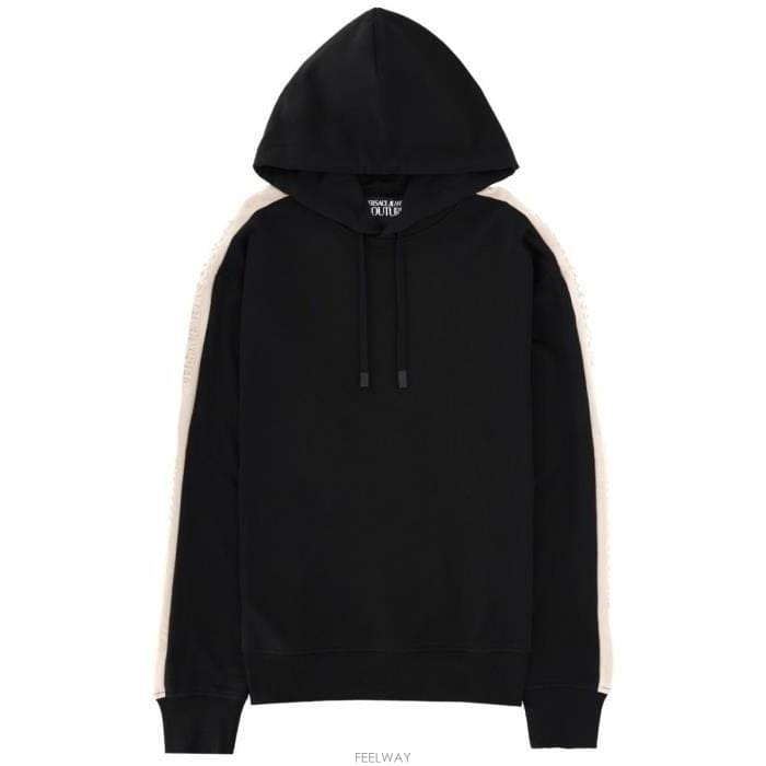 베르사체 로고 테이프 후드티 BLACK