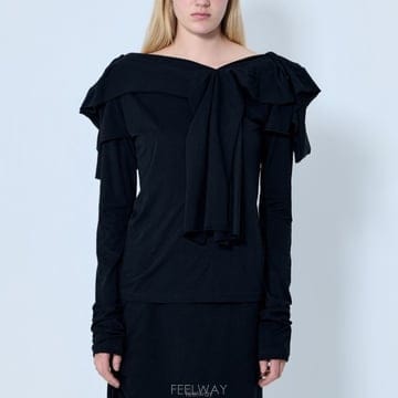 26 FW 요지 야마모토 Supima 싱글 저지 빅 칼라 탑 블랙 FK T04 071 1