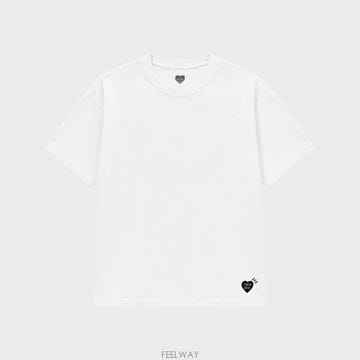 [휴먼메이드] 하트 로고 프린팅 라운드 반팔 티셔츠 화이트 블랙 남성 티셔츠 HM00CS001 WBK / T