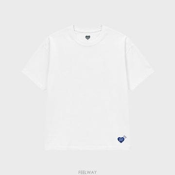 [휴먼메이드] 하트 로고 프린팅 라운드 반팔 티셔츠 화이트 블루 남성 티셔츠 HM00CS001 WB / TE