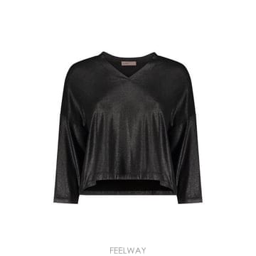 에르노 V넥 메탈릭 탑 차콜