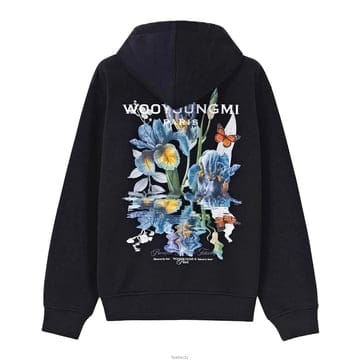 우영미 플라워 백로고 후드 티셔츠 블랙 W261TS36 741B
