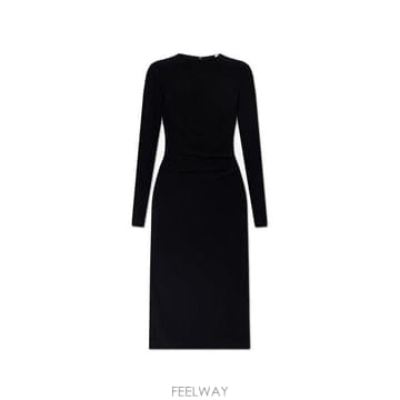 26 FW 버버리 체크 실크 비스코스 루치드 미디 드레스 8054854A1189