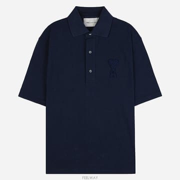아미 6S UPL428 JE0221 A021 하트 로고 박시 폴로 티셔츠 블루