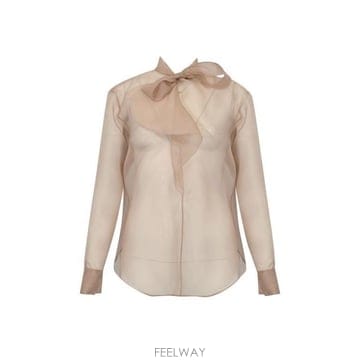 26 FW 에르노 베이지 시스루 시폰 실크 보우넥 셔츠 4035 BL000047D16014
