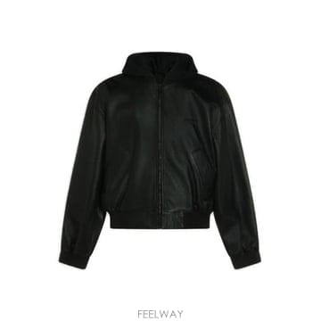 발렌시아가 패치 후드 레더 자켓