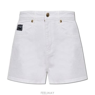 26 FW 베르사체 진 쿠튀르 모노크롬 로고 패치 데님 쇼츠 003 78HAD514CEWR1