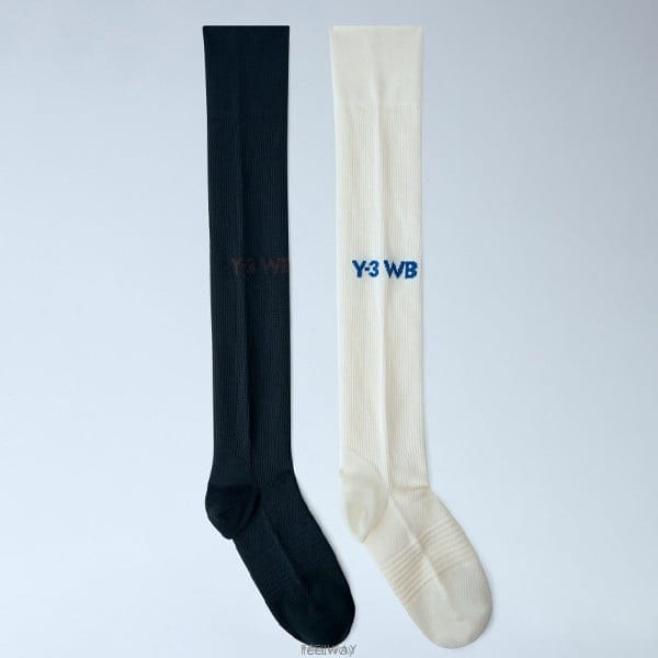 요지 야마모토 와이쓰리 x 웨일즈보너 풋볼 롱 니하이 삭스 OWHITE