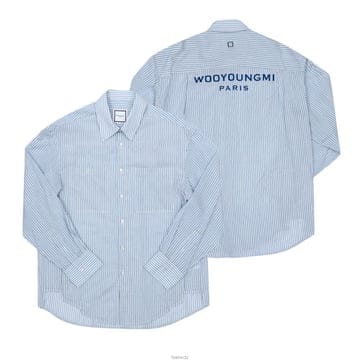 우영미 스트라이프 백로고 셔츠 블루