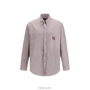 26 FW 펜디 로고 엠브로이더드 보우다운 옥스포드 셔츠 F0HM6 FS1296AVZD