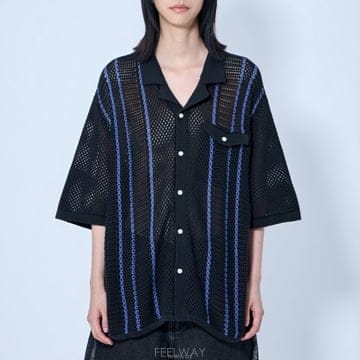 26 FW Cabana 버튼 다운 오픈 니트 스트라이프 셔츠 VN000TS4BLK1 F