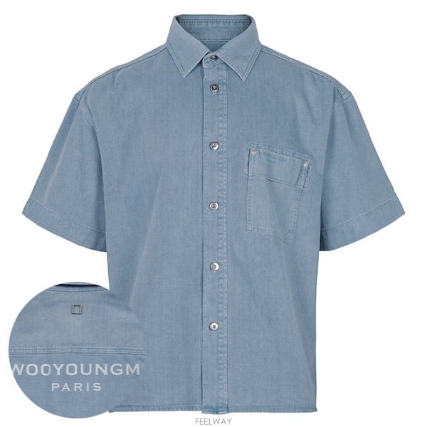 우영미 26SS 블루 데님 백로고 반팔 셔츠 W261SH37884L