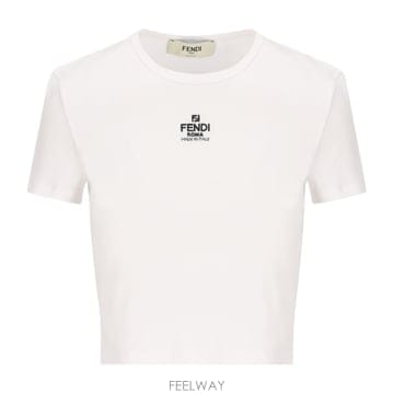 26 FW 펜디 로고 엠브로이더드 크루넥 크롭 티셔츠 F0ZNM FS8110ANQM