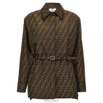 26 FW 펜디 FF 자카드 벨티드 웨이스트 자켓 F118W FJ7564A5W3