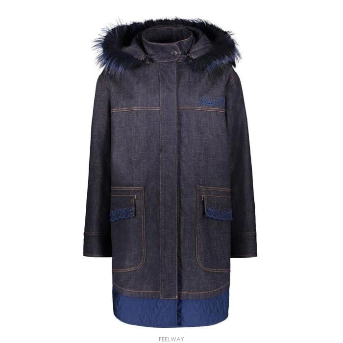26 FW 펜디 로고 엠브로이디드 후드 데님 코트 F0QA2 FLF522A3ND