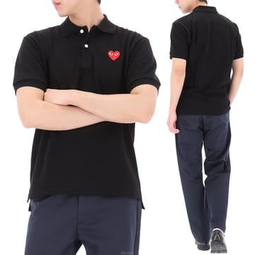 구템즈 26SS 꼼데가르송 레드 하트 와펜 폴로 반팔 티셔츠 AX T006 BLACK