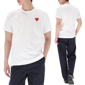 구템즈 26SS 꼼데가르송 레드 하트 와펜 반팔 티셔츠 AX T108 WHITE
