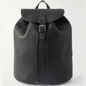 26 FW 셀린느 다크그린 풀 그레인 레더 슬라우치 쉐이프 드로스트링 탑 백팩