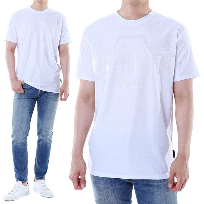 필립플레인 스틸래더패치 자가드 헥사곤 라운드 티셔츠 (화이트) SAFC MTK8885 PJY002