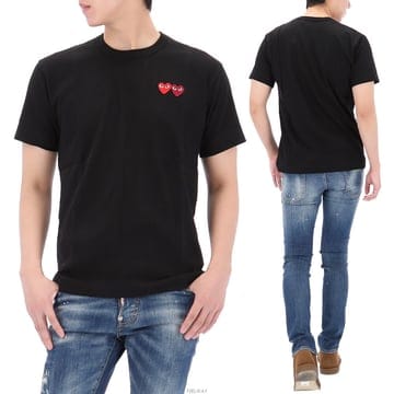 구템즈 26SS 꼼데가르송 더블 하트 와펜 반팔 티셔츠 AX T226 BLACK