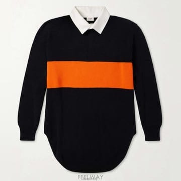26 FW 셀린느 블랙 스트라이프 루즈 소프트 울 폴로 스웨터