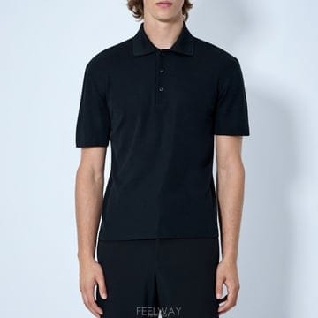 26 FW 더로우 Mistral 버튼 플라켓 울 블랜드 폴로 셔츠 1404 K753 BLK
