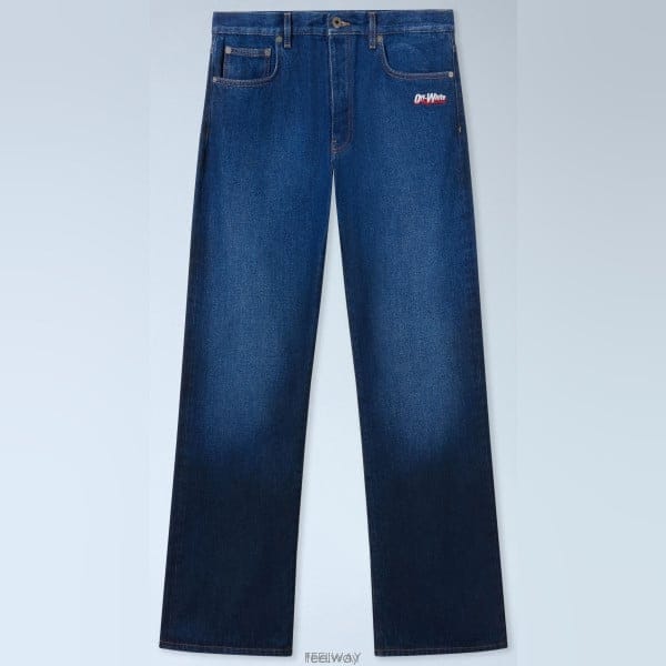 26 FW 오프화이트 Spray Diagonal 릴렉스 데님 진 블루 OMYA18JF25DEN0014410