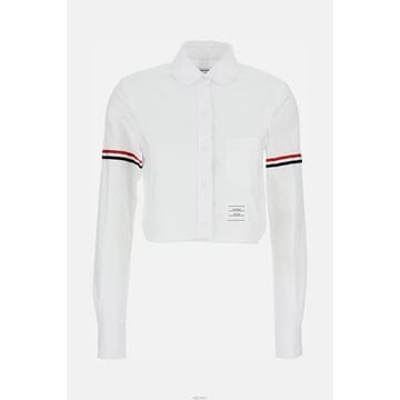 톰브라운 화이트 암밴드 크롭 셔츠