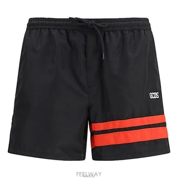 GCDS 로고 레드 스트라이프 스윔 쇼츠