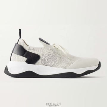 26 FW 벨루티 화이트 쉐도우 Shadow 레더 트리밍 스트레치 니트 스니커즈