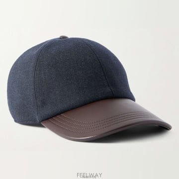 벨루티 네이비 스크립트 로고 엠브로이더리 레더 트리밍 울 블렌드 베이스볼 캡