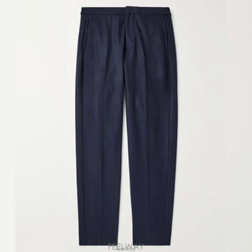 로로 피아나 네이비블루 브레이아 테이퍼드 울 캐시미어 블렌드 트라우저