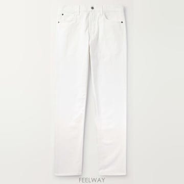 26 FW 로로피아나 화이트 콰로나 Quarona 로고 탭 슬림 스트레이트 데님 진