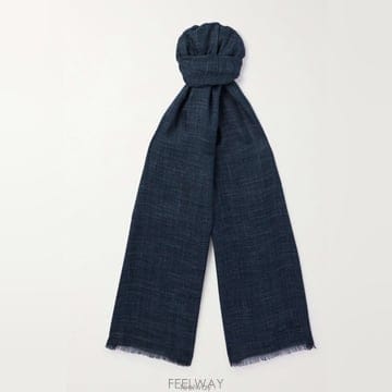 26 FW 로로피아나 Mitoku 미토쿠 로고 엠브로이더드 슬럽 실크 린넨 블렌드 스카프