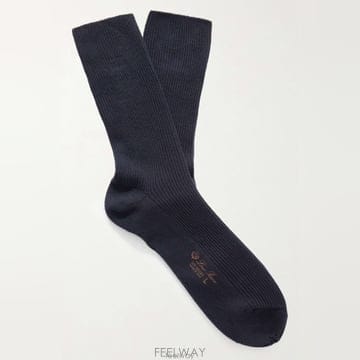 로로피아나 리브드 캐시미어 블렌드 양말 네이비
